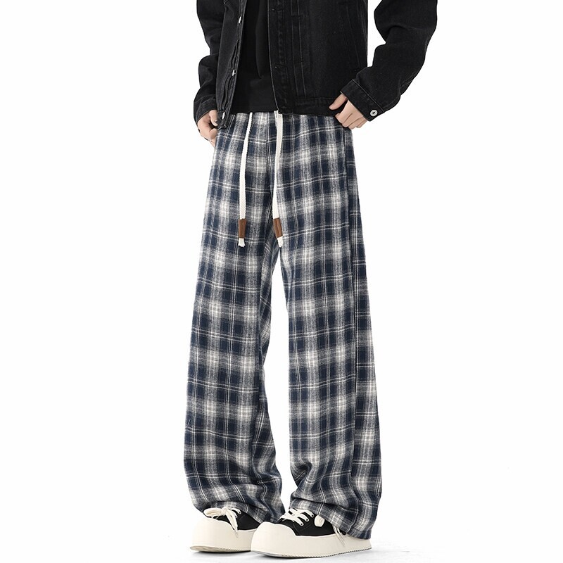 Vintage Plaid Casual Pants for Men and Women 2025 New Arrival All-Match Couple Loose Lazy Style Wide Leg Straight Pants for Men