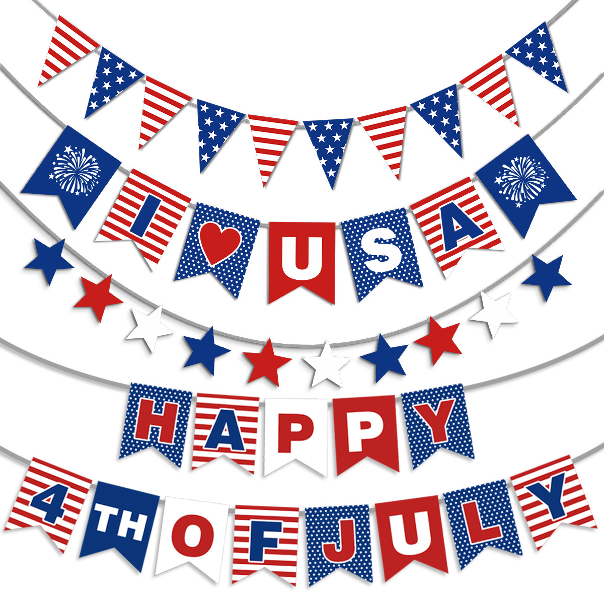 2025 Independence Day Party Decoration Flag Fireworks Love Five-pointed Star USA Stars and Stripes Banner Wholesale