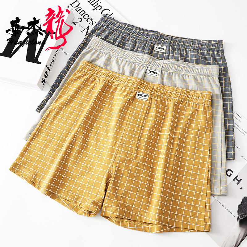 Hua Jielong men's underwear men's plaid boxers cotton boxers loose thin breathable Arrow pants a generation of hair Foto QC de 1688 na Qualit.ly