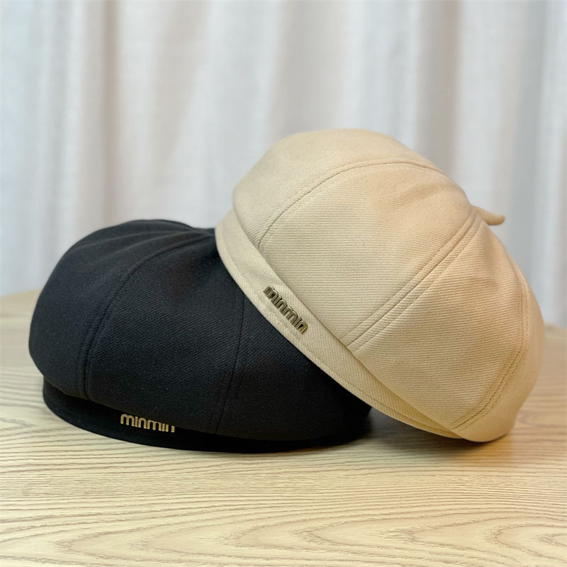 Beret for Women, Spring and Autumn Style, Autumn and Winter Trendy Black Octagonal Hat, Large Head Circumference, Round Face, Retro Artist Hat, Commuter Style