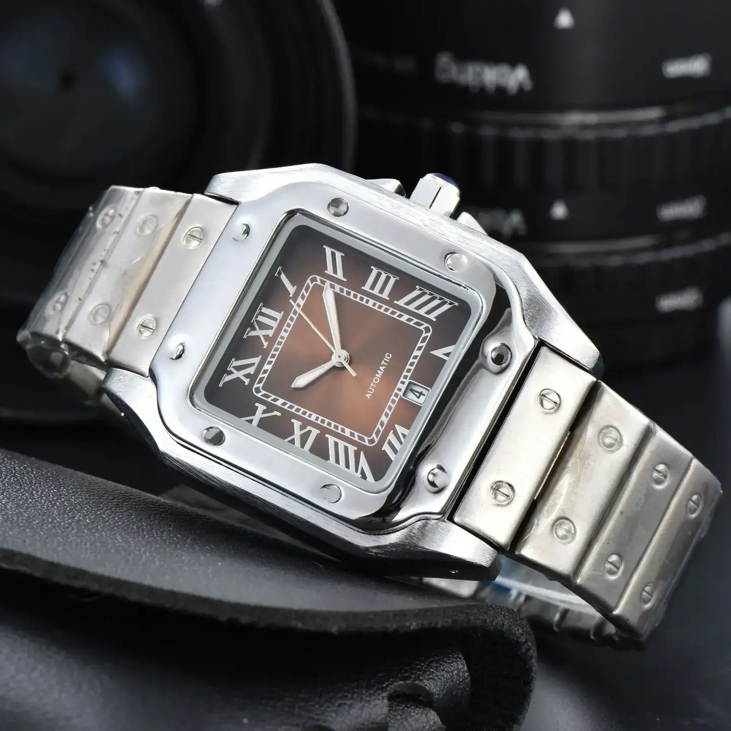 2024 Men's Stainless Steel 3 Needle Square Niricha Watch Quartz Second Running Calendar Watch Manufacturer One Piece