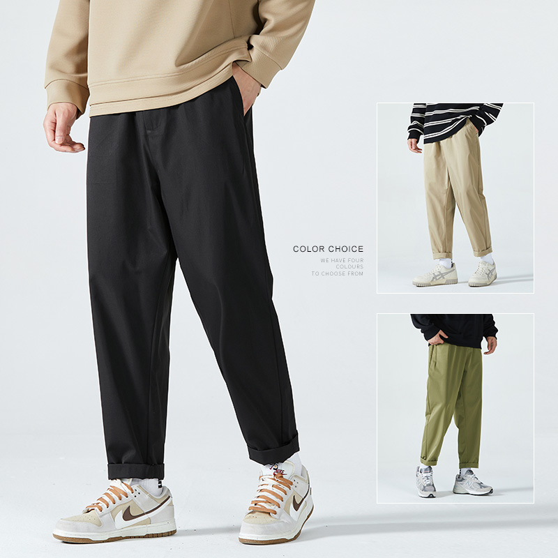 Japanese Trendy Pants Men's Autumn New Straight Loose Casual Pants Men's Solid Color All-match Small Trousers with Loose Waist