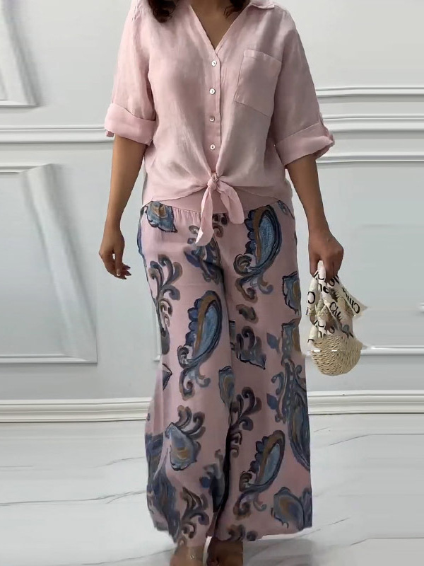2025 summer foreign trade new cross-border fashion plus size cardigan shirt high waist loose trousers two-piece suit