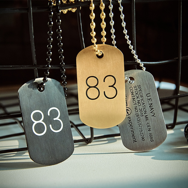 beier European and American jewelry wholesale fashion trendy Joker Lightning 83 identity square brand pendant dog tag necklace
