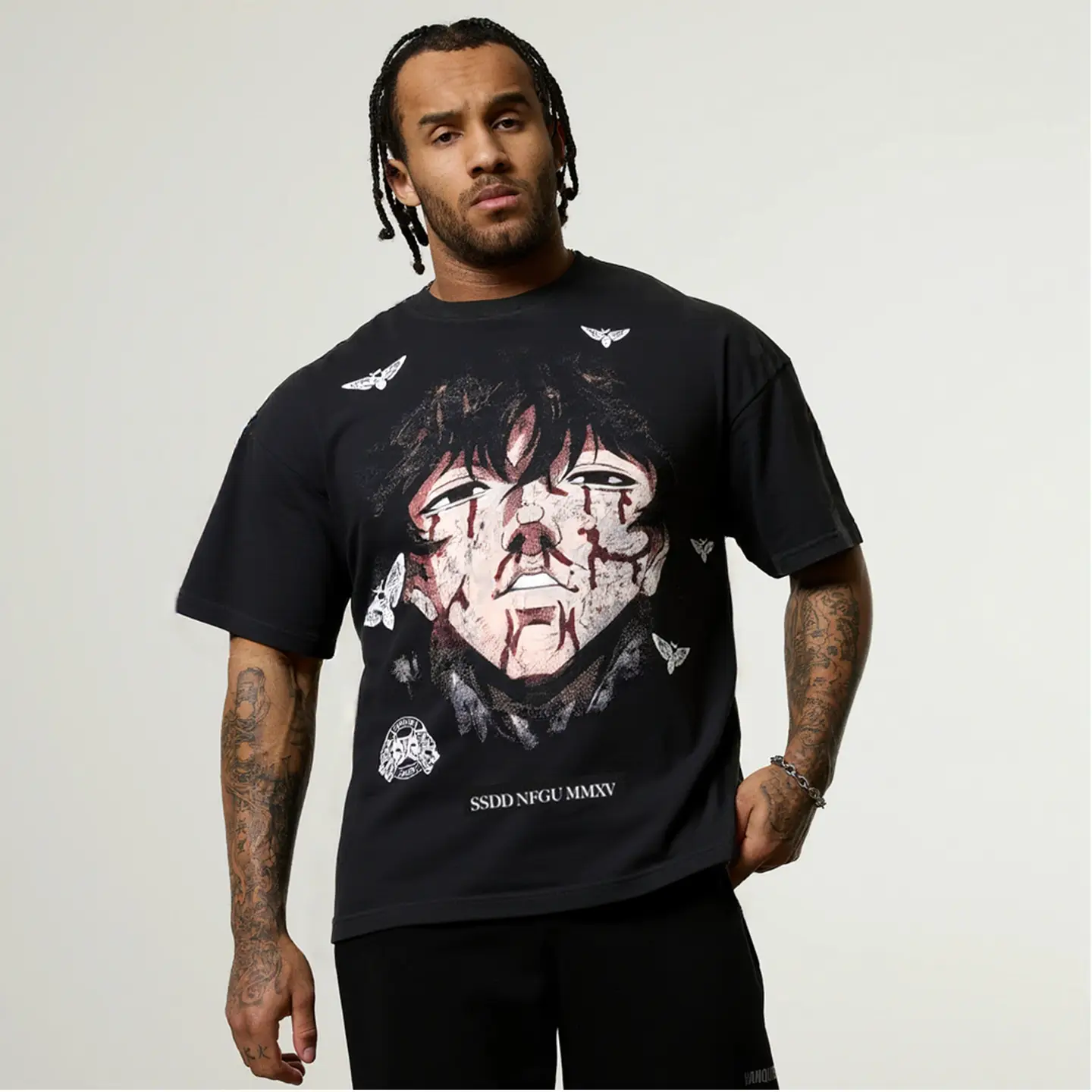 Ds Wolf Head Blade American Fitness Short Sleeve T-Shirt Men's Sports Training Clothes Retro Loose Heavyweight Top Pure Cotton