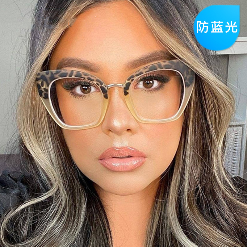 2022 European and American New Cat's Eye Large Frame Anti-Blue Light Flat Glasses Personalized ins Glasses Trendy Plain Rice Nail Glasses Frame