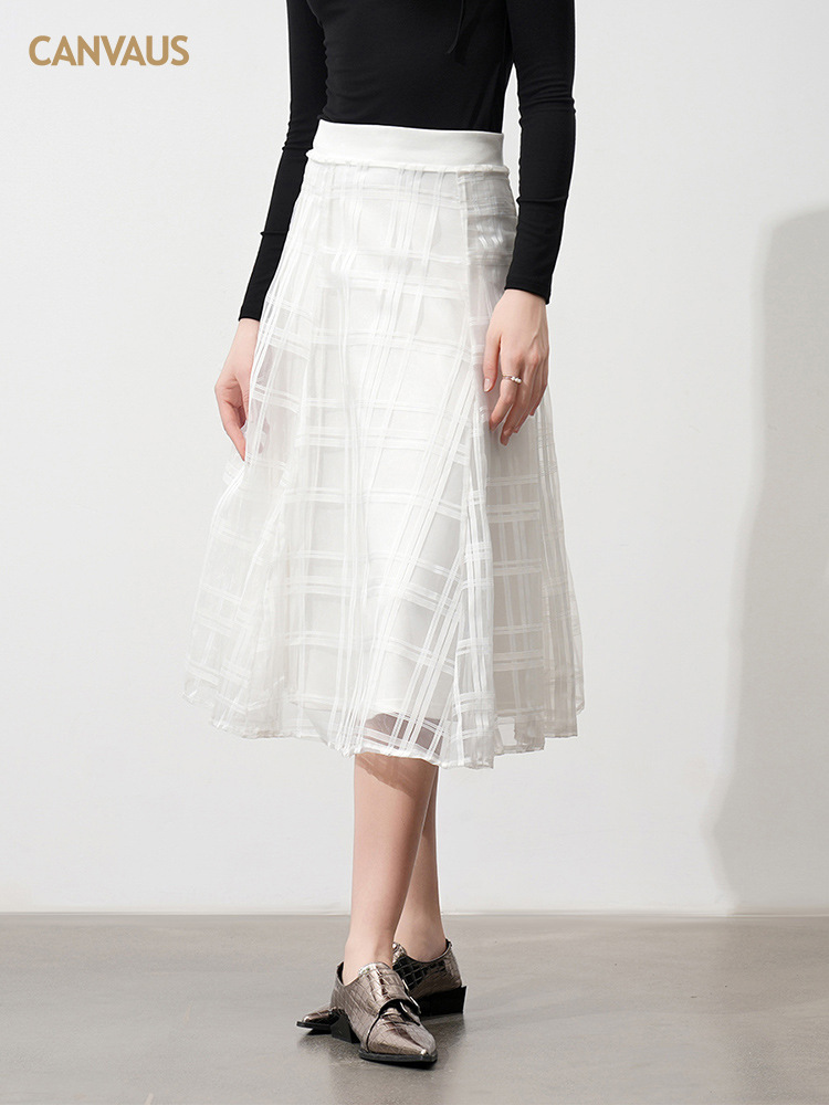 10% off Mid-Length Transparent Gauze Women's Autumn and Winter New Versatile Vintage Casual Flared Skirt Comfortable and Casual