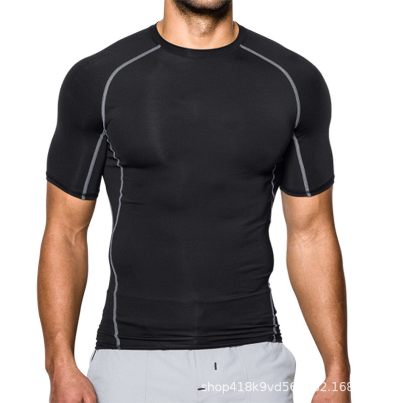 Tight-Fitting Quick-Drying Running T-Shirt for Men, Breathable Basketball Base Layer, Fitness Sports High-Elastic Training Elastic Short-Sleeved Top