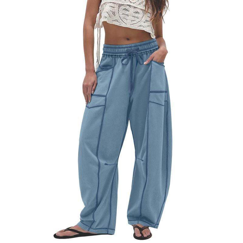 2026 Cross-Border Hot-Selling Women's Loose Wide-Leg Pants Casual Summer Wide-Leg Pants Drawstring Waist Casual Pants Sweatpants Black