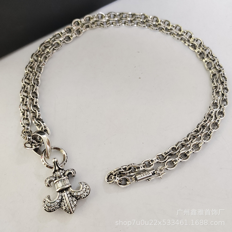 Ch Crouchun's New Diamond-Encrusted Anchor Letter Necklace Fashion Trendy Stylish Hip-Hop Old Retro Sweater Chain