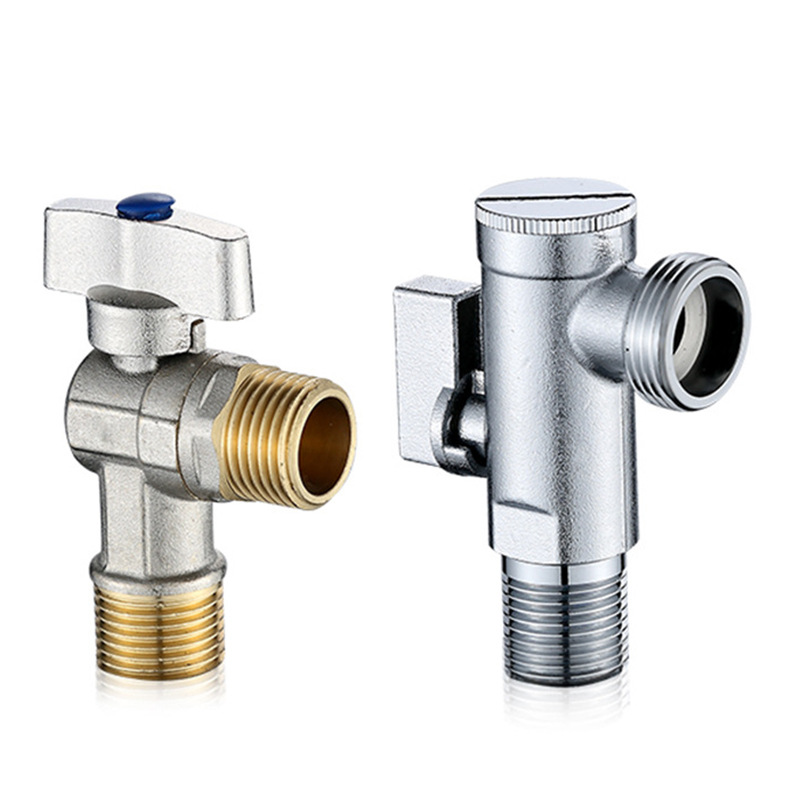 Large flow triangle valve household copper hot and cold water heater gas 4-point ball valve ball core water stop large flow switch