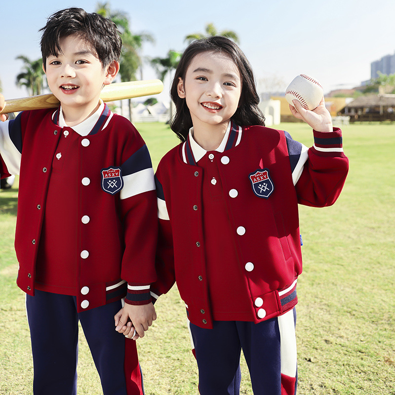 Kindergarten uniform British style school uniform primary school student class uniform spring and autumn four-piece red children's sports baseball uniform