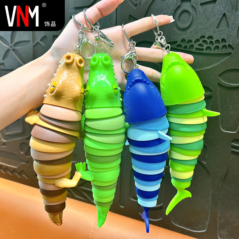 Creative Decompression Crocodile Keychain Fun Toy Educational Science and Education Decompression Color Caterpillar Slug Pendant