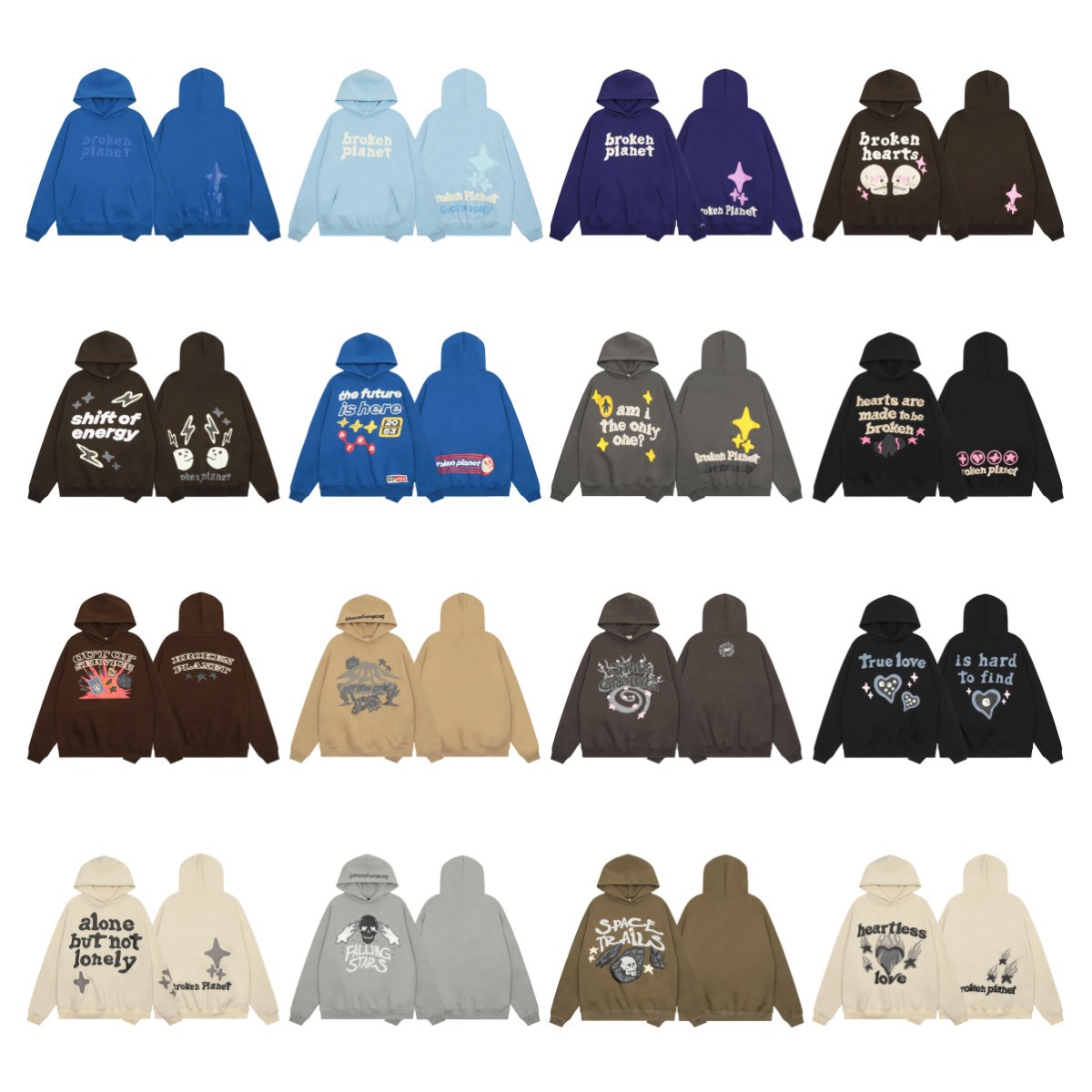 BROKENPLANET Broken Planet Foam Printing Beautiful Trendy Loose Casual Trendy fleece-lined Hooded Sweatshirt for Men