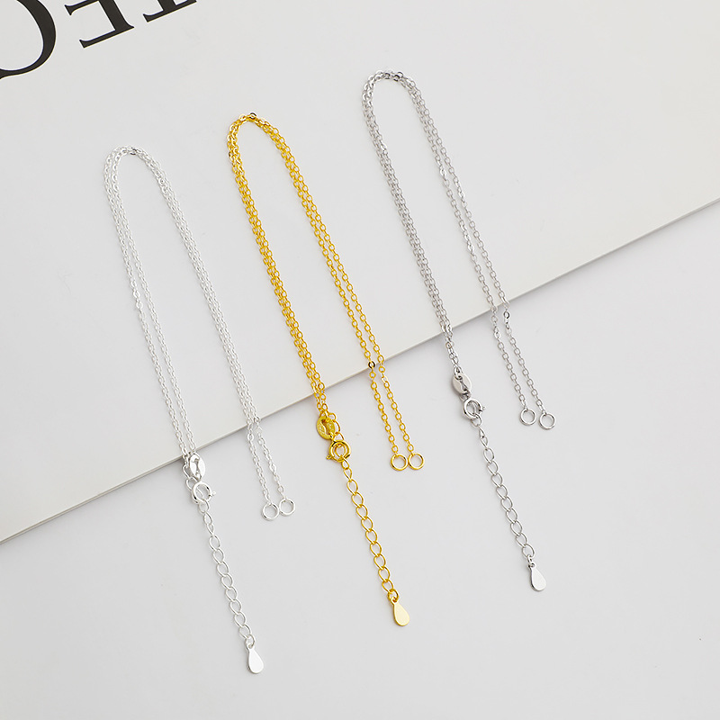 S925 sterling silver cross double ring necklace DIY necklace accessories can add pendant O clavicle chain double ring semi-finished chain