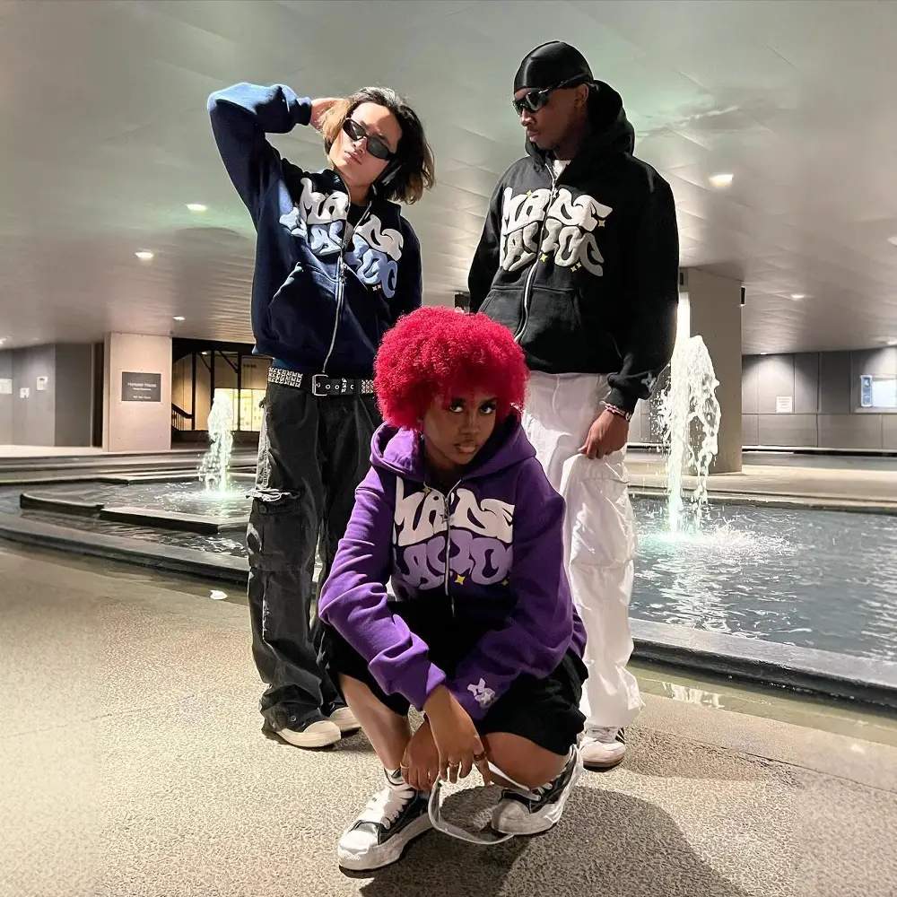 Goth Y2K design sense 2024 new Europe and the United States street hip-hop foam printed letters zipper hoodie sweater jacket