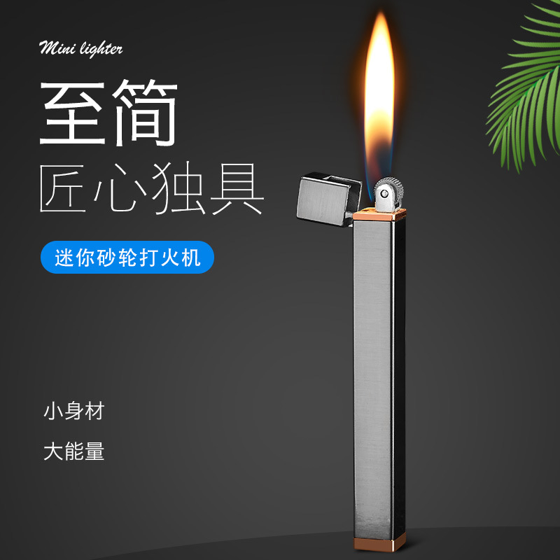 Pl170 Slim Mini Sandstone Flame Lighter, Portable and Lightweight, with Logo, Metal Lighter for Women