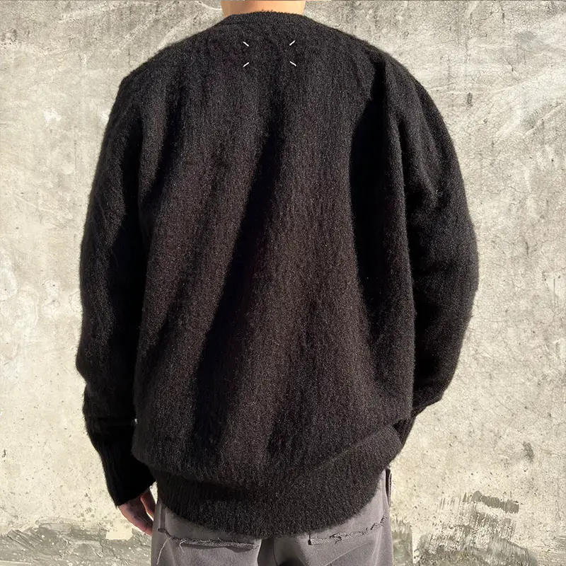 Ma style original solid color four corners stitch round neck pullover sweater men and women loose solid color couple knit sweater tide