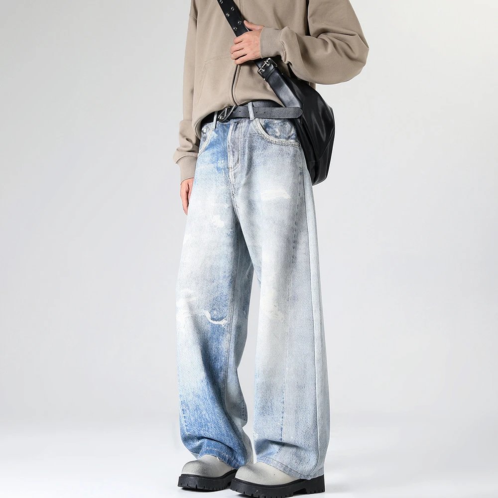JS.pants jeans male New Unique Loose Tide Burning Denim Pants Men's Fried Salted Street https://sheet.cheap