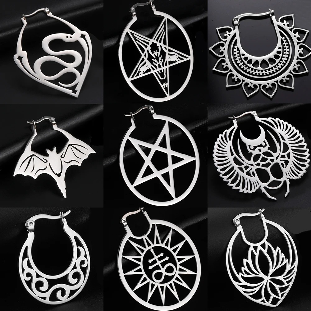 Gothic stainless steel ring earrings female compass snake bat pentagram Wicca amulet vintage jewelry