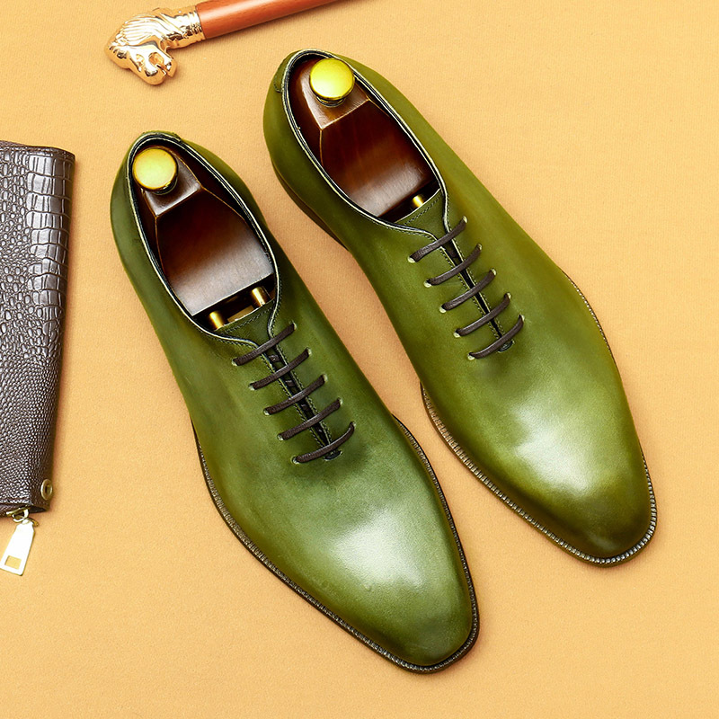 [Pre-sale non-spot] net red green leather shoes men's niche whole leather soft leather one-piece Oxford shoes
