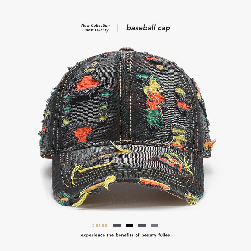 Cross-Border Vintage Distressed Baseball Cap for Men and Women, Washed and Worn-Out Denim Duckbill Cap, Couple's Sports Sun Hat