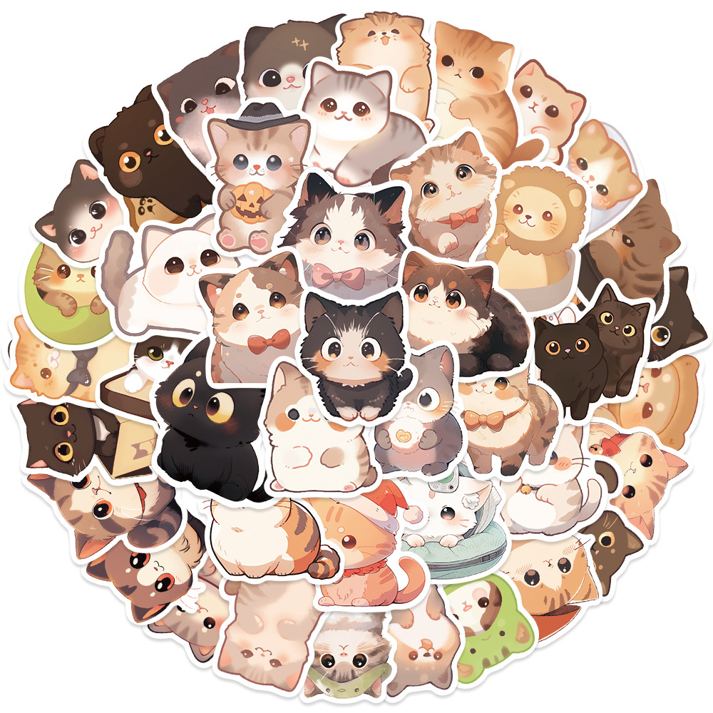 50 cute round eyes cat graffiti stickers mobile phone water cup computer decoration notebook Journal stickers waterproof