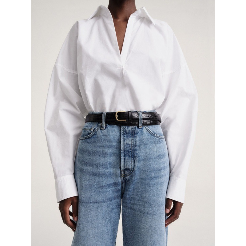 Longmei Pure Cotton Batwing Sleeve V-Neck Women's Shirt 2026 Early Spring New Tot Style Simple Loose Long-Sleeved Top