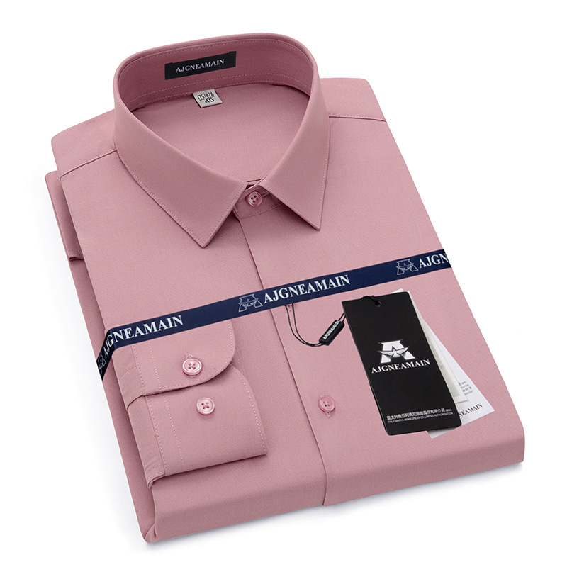 Spring and Autumn Long Sleeve Shirt with Mulberry Silk New Business Casual Professional Work Dress Solid Color All-match Men's Shirt