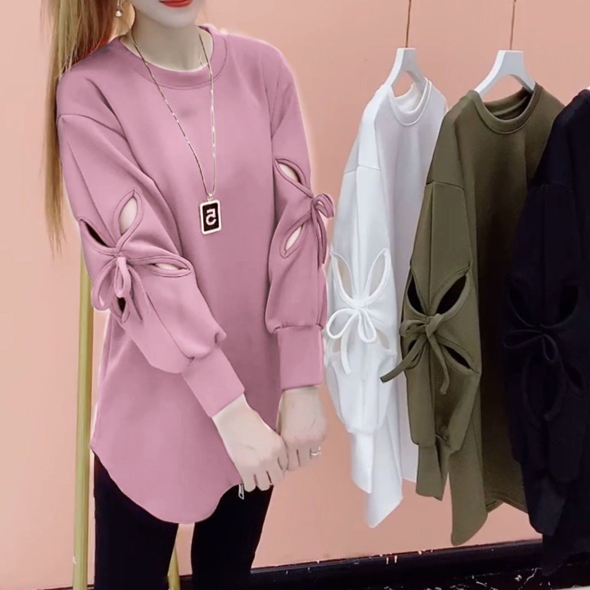 Lightning Warehouse Cross-Border Temu Xiyin Shein Amazon Thin Mid-Length Thai Bow Sleeves European and Korean Shirt