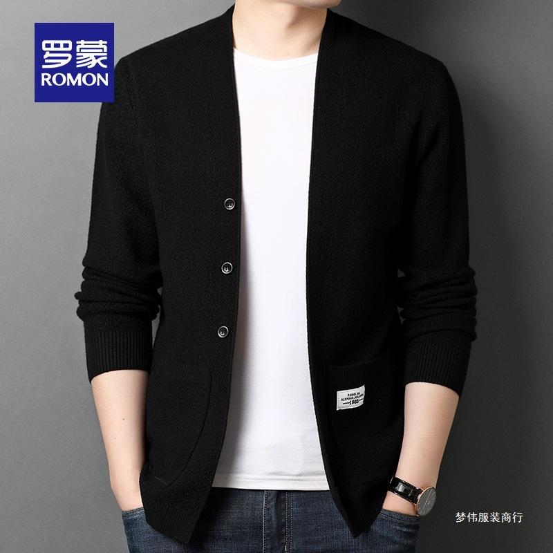 Romon Knitted Cardigan Men's Korean-style Trendy Business Casual Spring and Autumn New Men's Outer Wear Sweater Jacket Meng Wei