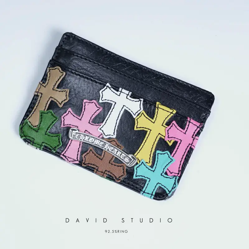 David S925 Silver Standard Color Cross Handmade Laser Stitching Card Holder Card Holder Short Card Holder