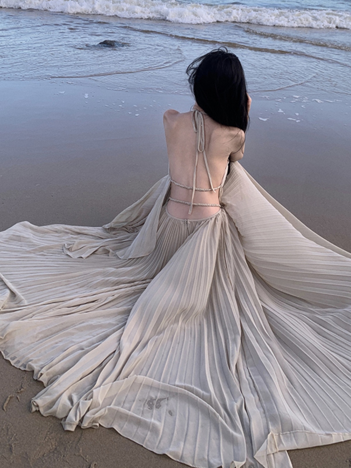 Super Fairy Seaside Vacation Dress, Backless Long Dress, Atmospheric Photo Shoot Outfit for Goddesses, Sexy Fairy-Like Set Dress