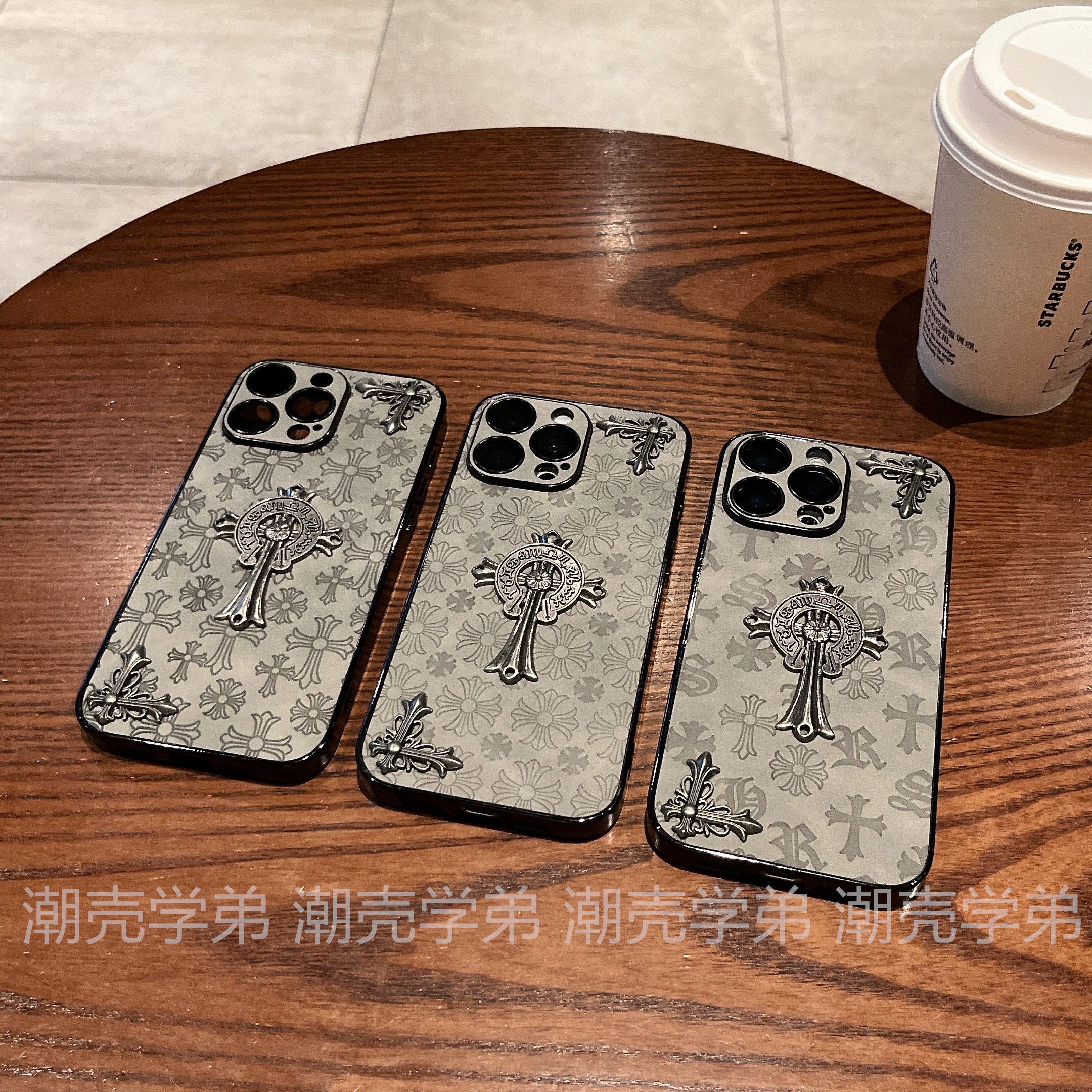 潮牌皮质立体克罗心适用苹果17ProMax手机壳iPhone16新款带镜头膜15小众高级感14全包磨砂防摔13个性时尚男女