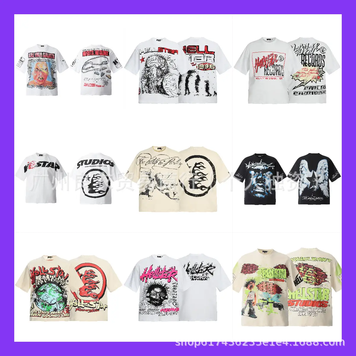 American Super Popular Summer Hell Star Niche Trendy Brand Men's and Women's Short-Sleeved Full-Print Graffiti Printed Loose Half-Sleeved T-Shirt