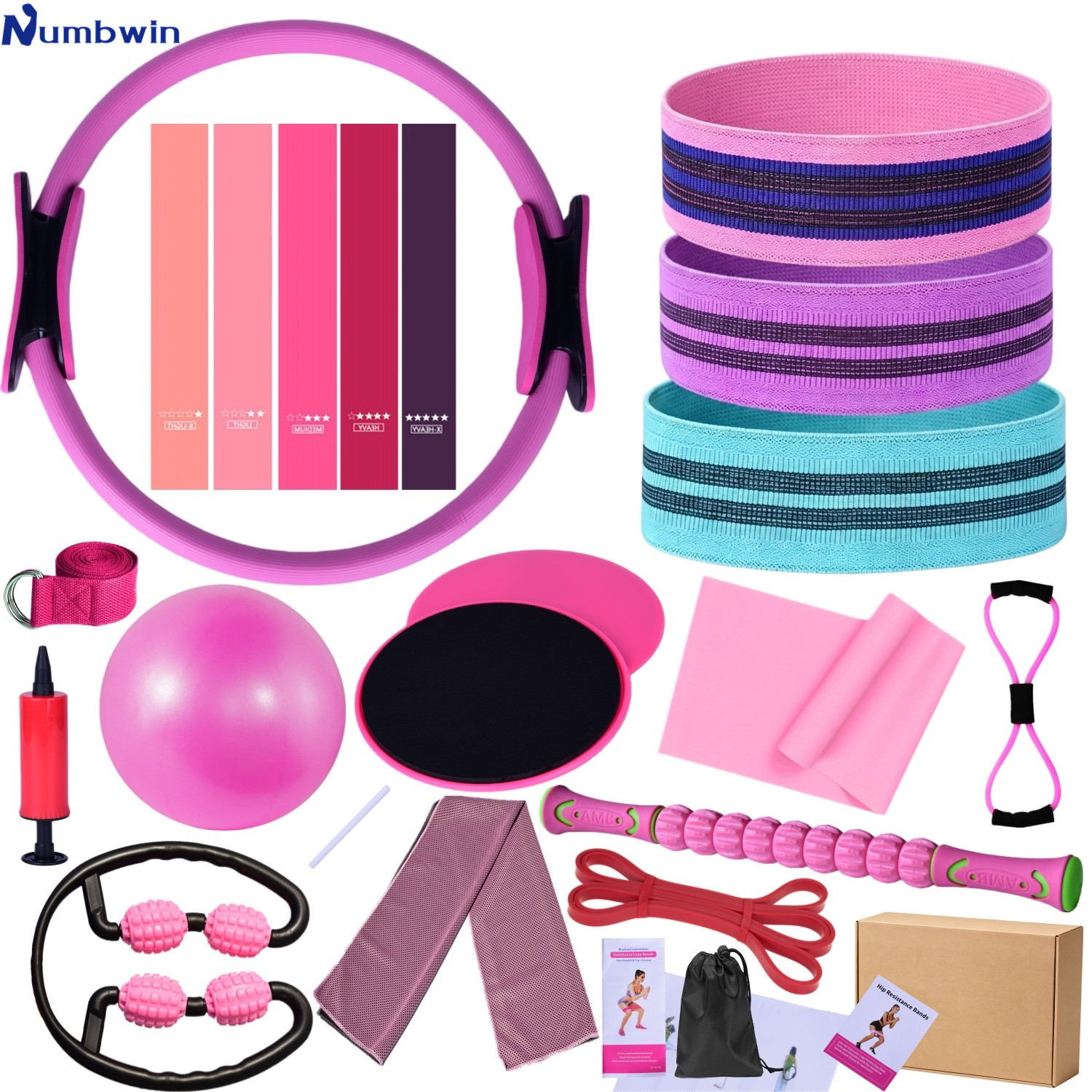 Numbwin Latex Yoga Pilates 26-Piece Set Massage Stick Latex Resistance Band Yoga Ball Resistance Band Product