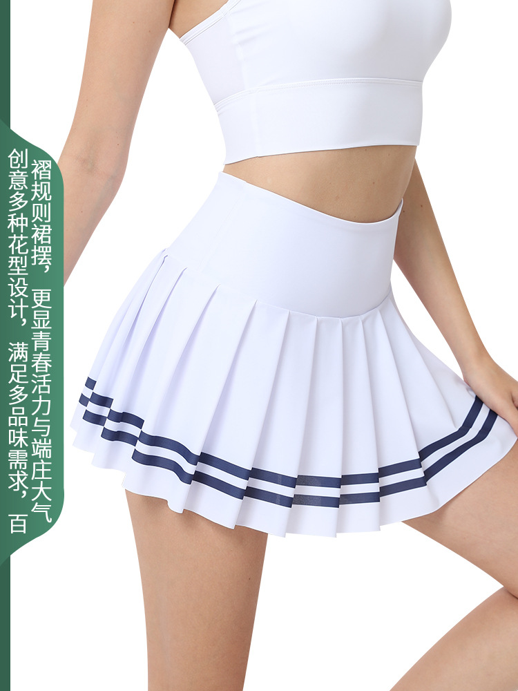 Quick-Drying Double-Strap Badminton Tennis Skirt, Fitness Yoga Pleated Skirt, Outdoor Anti-Exposure Sun Protection Running Short Sports Skirt