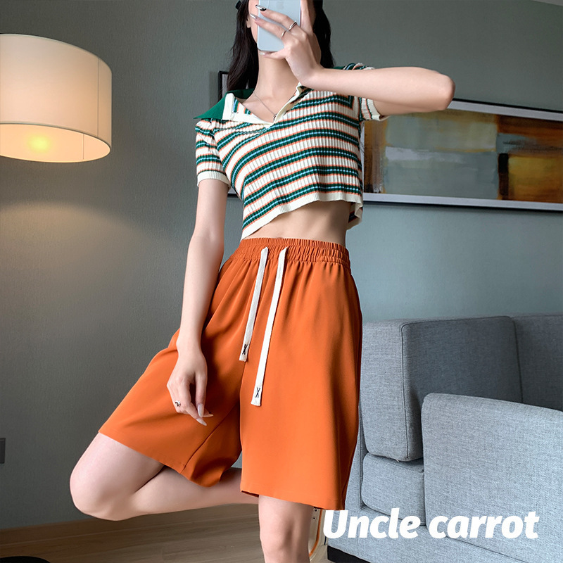Ice Silk Sports Shorts for Women in Summer, Thin, Loose, High-Waisted, Chiffon Suit for Small People, Five-Quarter Pants, Trendy Ins
