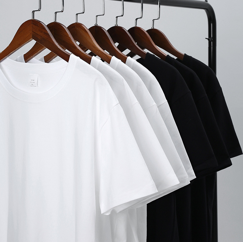 New Heavy 220g Trendy Cotton T-shirt Men's and Women's Solid Color Short Sleeve Combed Cotton Crewneck T-shirt White Thickened