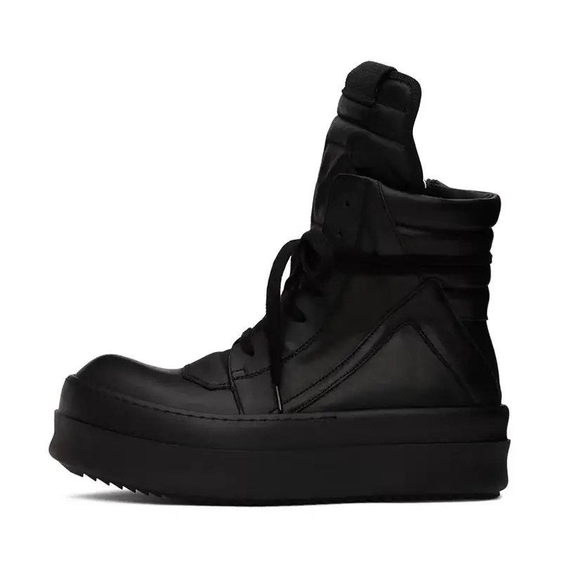 Trendy Inverted Triangle Genuine Leather Thick Sole Height-Increasing Casual Sneakers Black Ankle Boots Trendy Fashion Wind Boots Boots