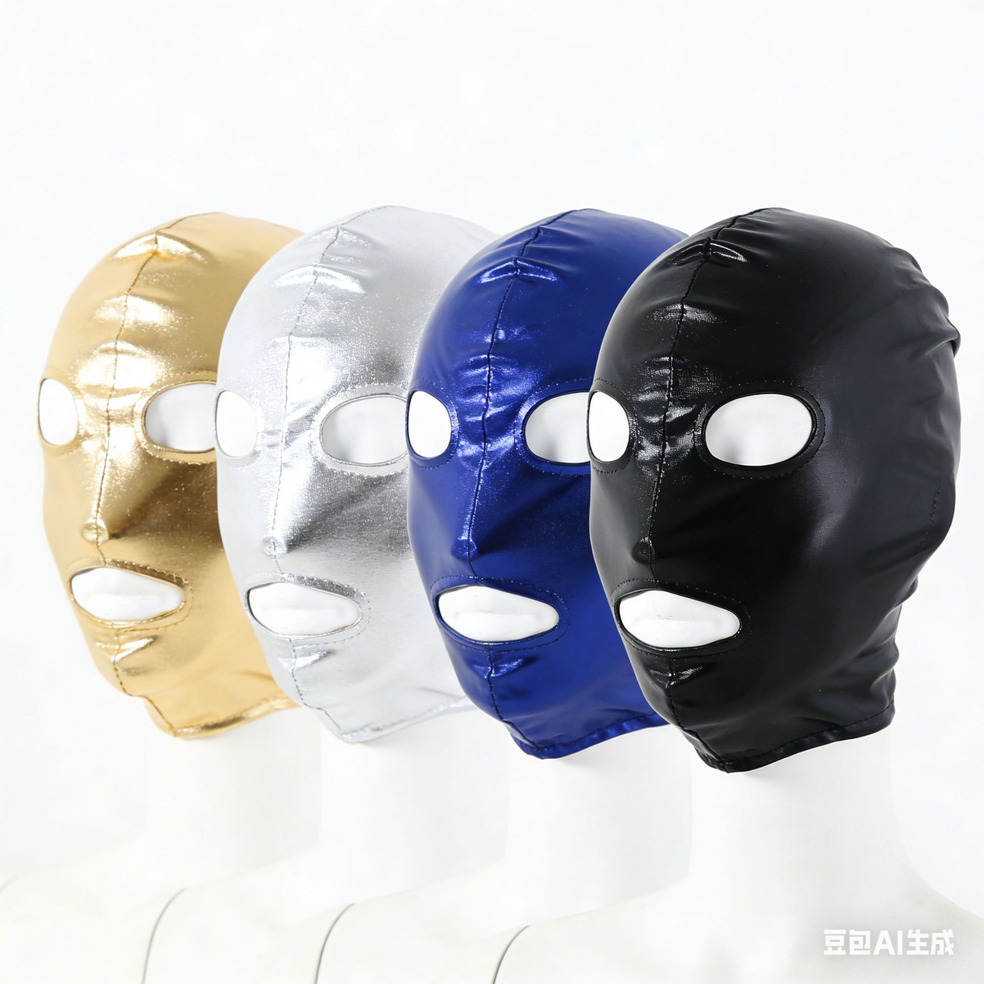 Sm Male and Female Adult Erotic Black Patent Leather Eye-Opening and Mouth-Opening Hood Mask Elastic Face Mask Punishment Restraint Product