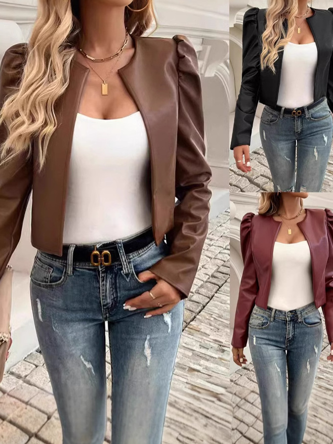 Cross-border AliExpress wish spring and autumn independent station hot sale new ladies fashion leather PU pleated suit small leather