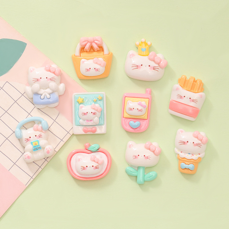 Cute cartoon spring cat diy cream glue mobile phone case hair accessories hole shoes buckle resin jewelry accessories material