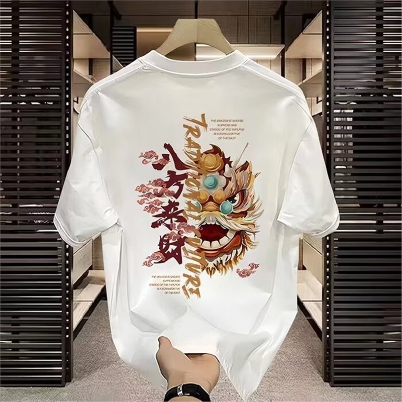 Hong Kong Style T-Shirt Men's 2025 New Short-Sleeved Summer Tops Students Loose Five-Quarter Sleeve T-Shirt Half-Sleeved Bottoming Shirt