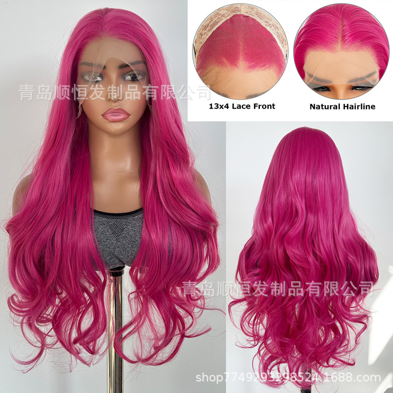 Rose Red Wig, New European and American Style, Long Straight Red Hair, Front Lace, Hand-Crocheted Full Head Wig, Lace Wigs Factory in Stock