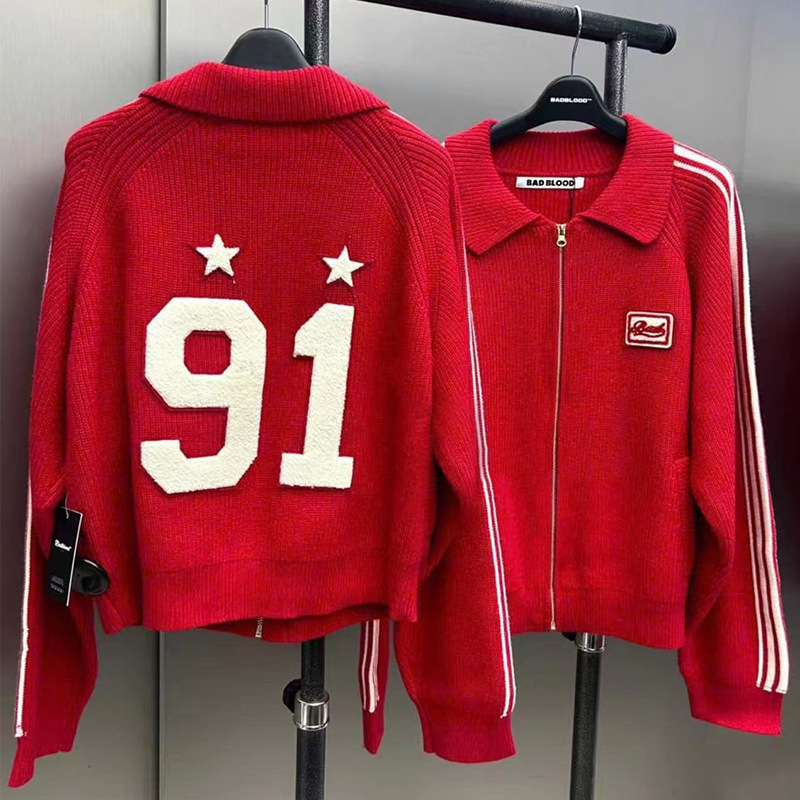 Korean Badblood Bcac Series American Sexy Sweater Women's Retro Red Knitted Cardigan Niche Jacket