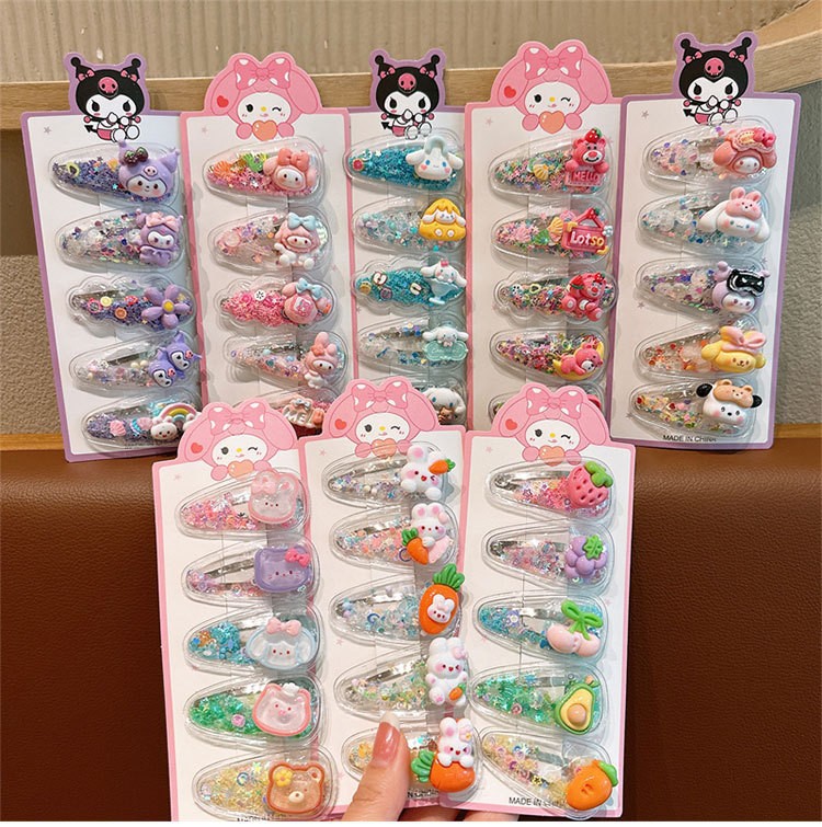 Rain Elf Children's quicksand hairpin girl sweet cute cartoon side bangs clip children's hairpin hair accessories batch