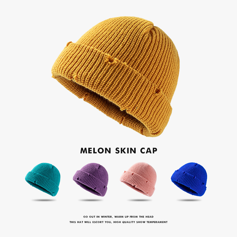 Knitted hat men's autumn and winter short European and American fashion hip hop hat curling worn women's melon hat hip hop wool hat wholesale