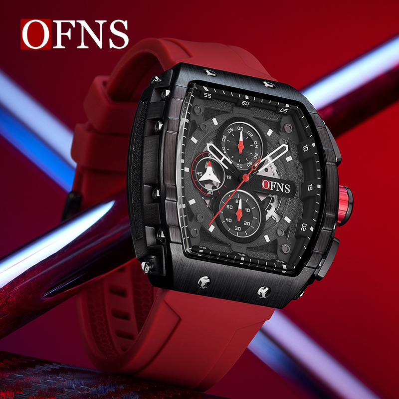 Oufani's Cool Black Technology Trendy Men's Quartz Watch Luminous Waterproof with Calendar Six-Pin Business Quartz Watch