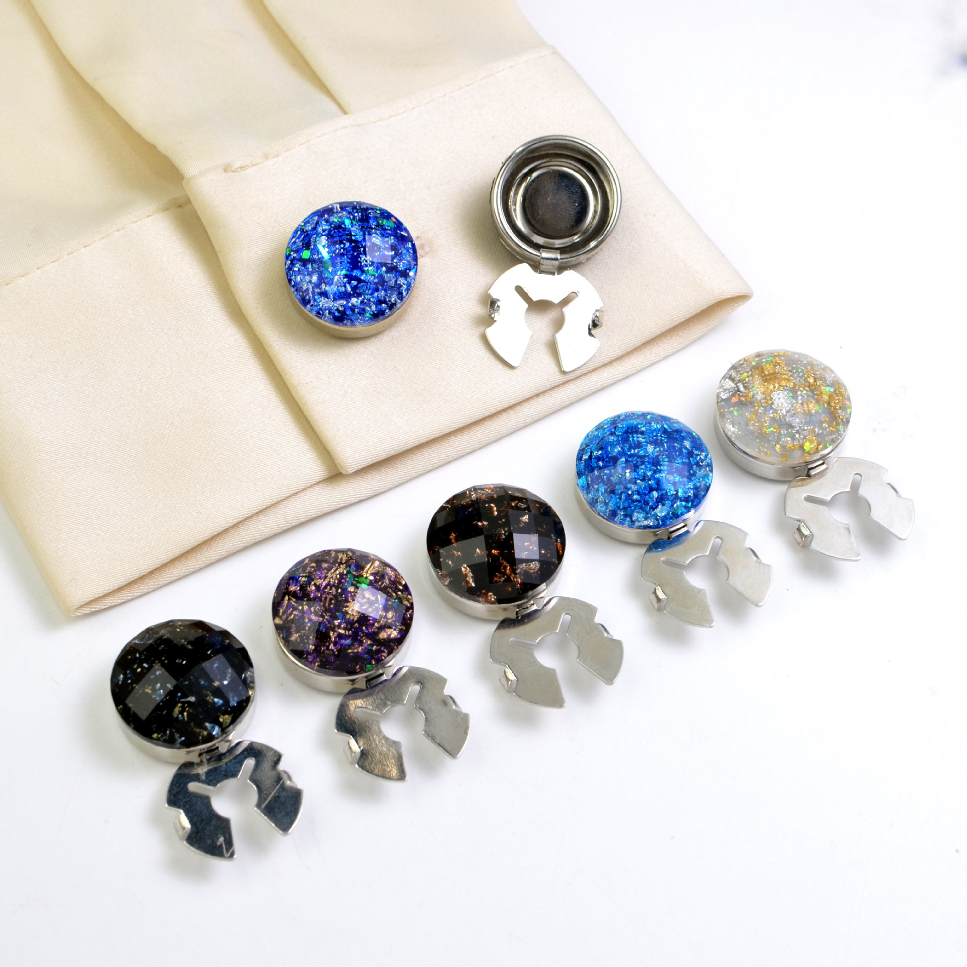 Button Cover Pearl Gold Foil Colored Beads Shirt Cufflink Button Cover Flower Collar Button Diamond Buckle Button Cover